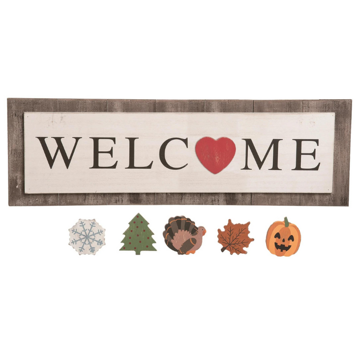 Wooden Welcome Sign w/ Magnet Icons Set