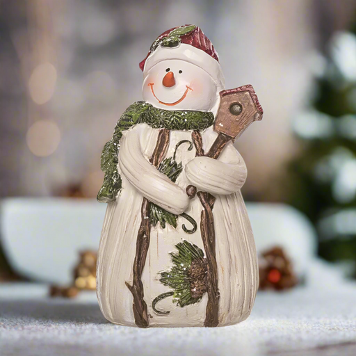 Wood Carved Snowman Pinecones Figurine