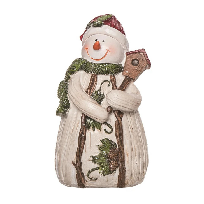 Wood Carved Snowman Pinecones Figurine