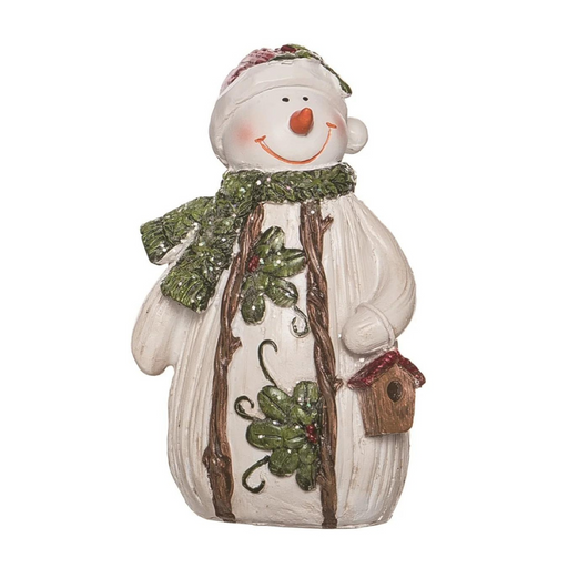 Wood Carved Snowman Birdhouse Figurine