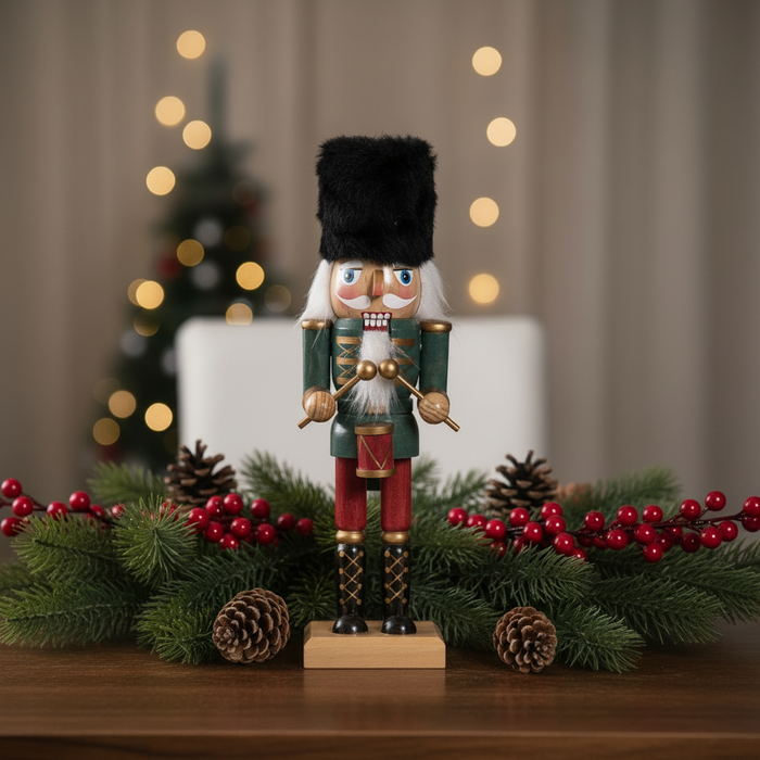10" Nutcracker Statue w/ Gold Drum