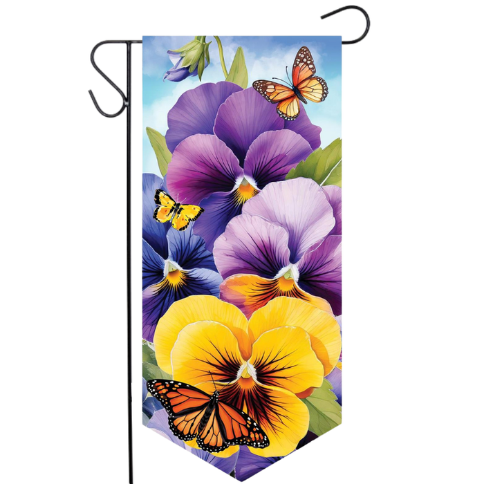 Pansies and Butterflies Suede Long XL Garden Flag