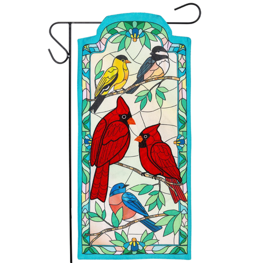 Stained Glass Songbirds Long XL Garden Flag