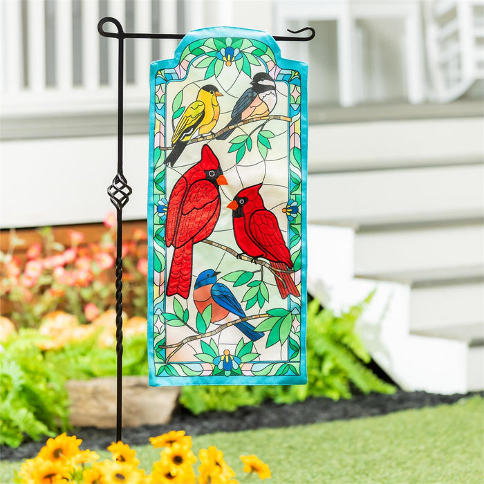 Stained Glass Songbirds Long XL Garden Flag