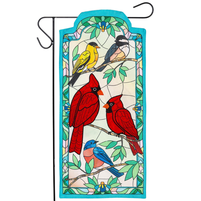Stained Glass Songbirds Long XL Garden Flag