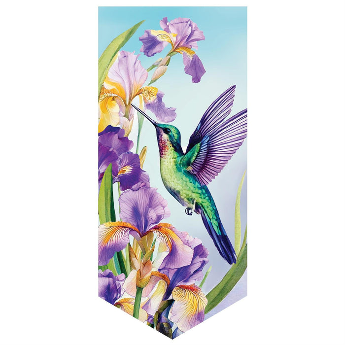 Iris and Hummingbird Suede Long XL Garden Flag