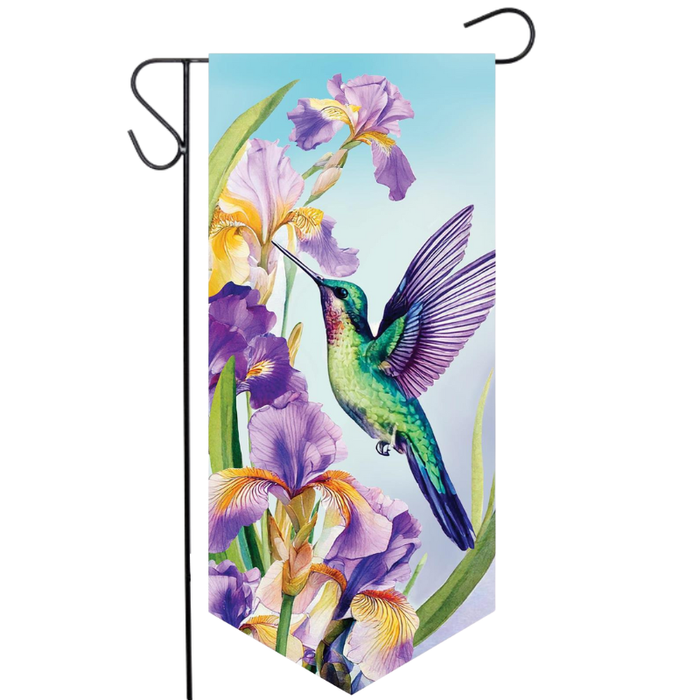 Iris and Hummingbird Suede Long XL Garden Flag