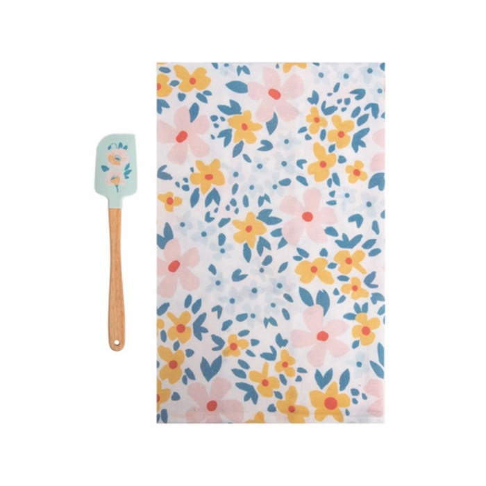 Floral Blue Spatula w/ Matching Tea Towel Set