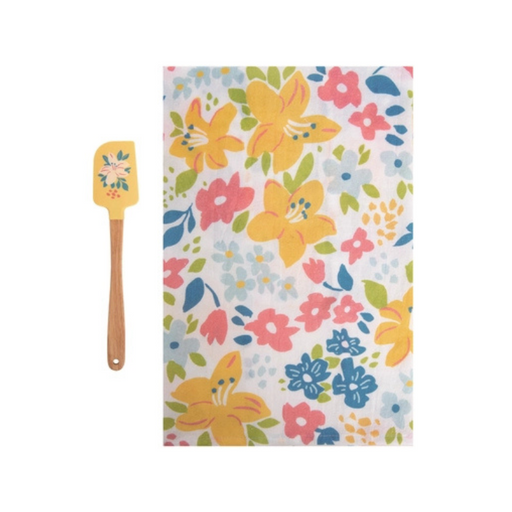 Floral Yellow Spatula w/ Matching Tea Towel Set