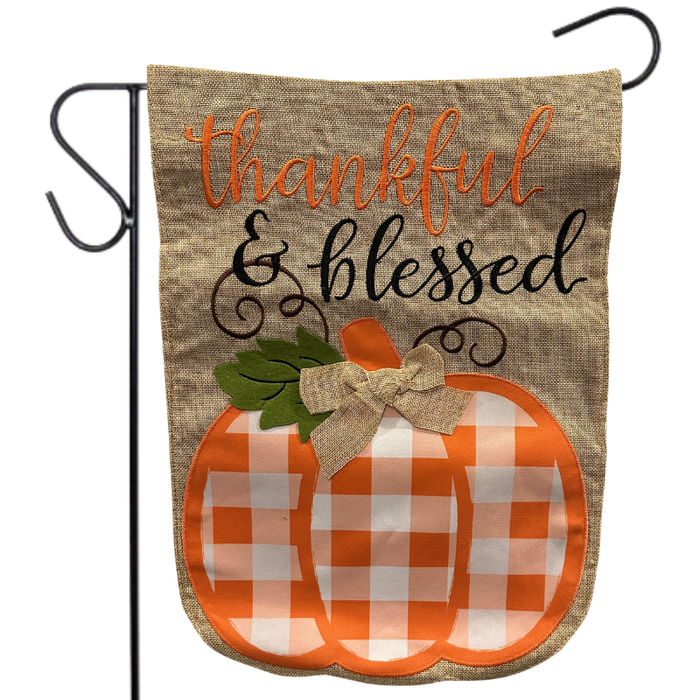Thankful & Blessed Pumpkin Burlap Garden Flag