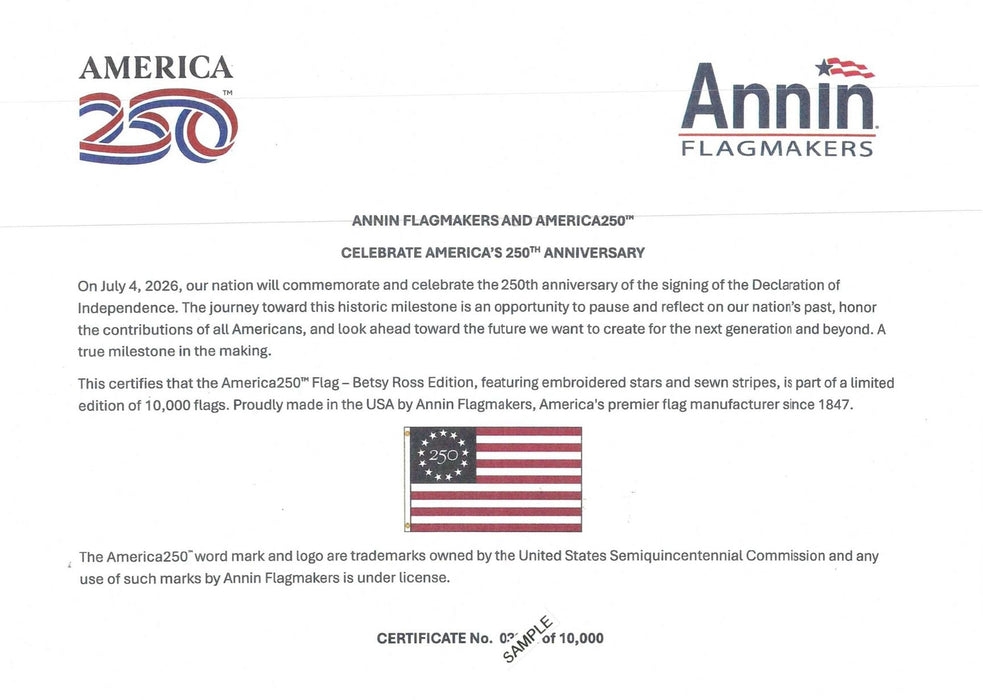 3x5' Betsy Ross 250th Anniversary Nylon Flag - Limited Edition