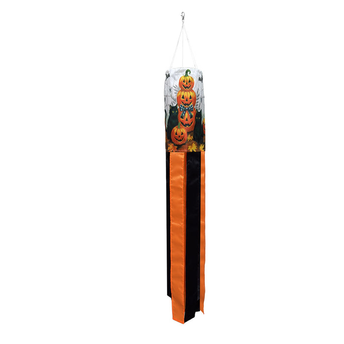 40" Black Cat Pumpkin Stack Windsock