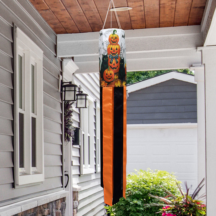 40" Black Cat Pumpkin Stack Windsock