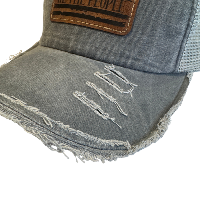 We the People Engraved Vintage Grey Leatherette Hat