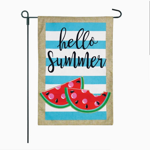 Watermelon Hello Summer Burlap Garden Flag