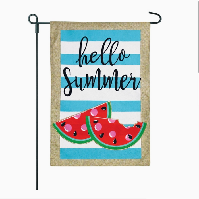 Watermelon Hello Summer Burlap Garden Flag