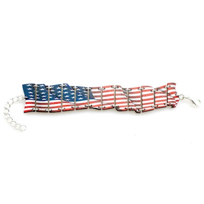 Waving American Flag Wood Bracelet
