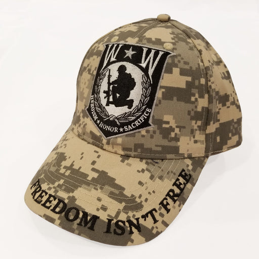 Wounded Warrior Camo Hat - Patch with Solider and Brim Freedom Isn't Free