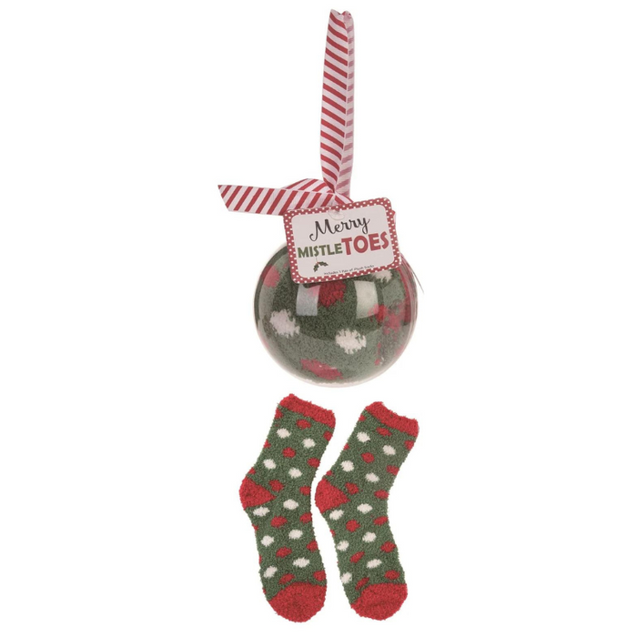 Red & White Polka Dots Christmas Socks in Ball Ornament