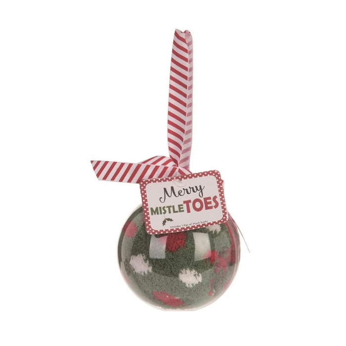 Red & White Polka Dots Christmas Socks in Ball Ornament