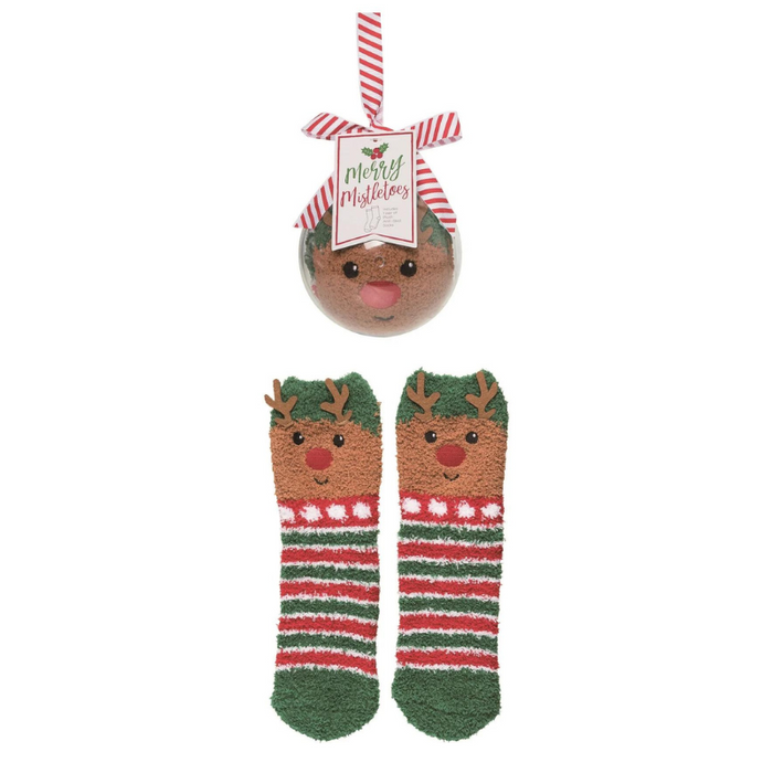 Reindeer Christmas Socks in Ball Ornament