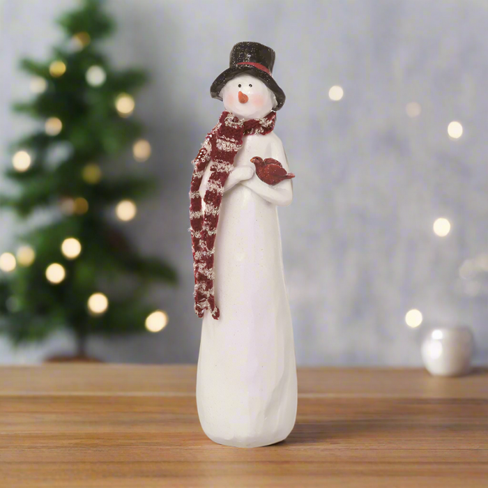 Small Hat Tall Scarf Snowman Figurine