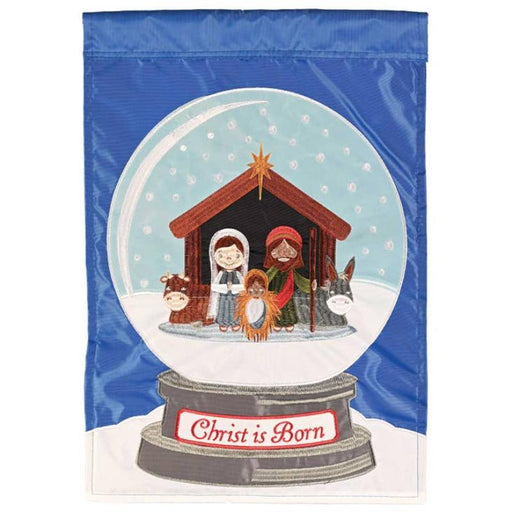 Christ is Born Nativity Snow Globe Applique Garden Flag