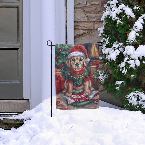 Christmas Puppy Mischief Garden Flag