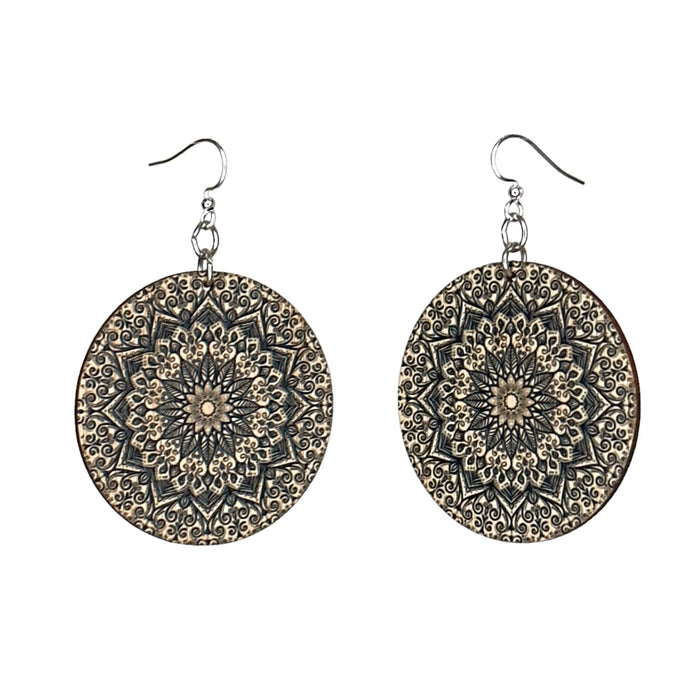 Blue Mandala Bamboo Earrings