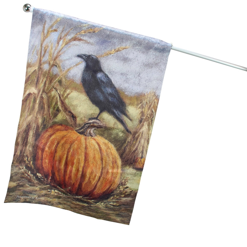 Raven on Pumpkin Banner Flag