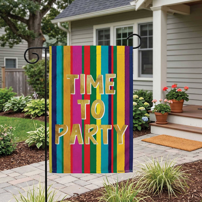Time to Party Striped Garden Flag