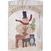 Decorative garden flag with winter-themed design featuring a snowman, deer, and raccoon with 'Welcome Winter' text.