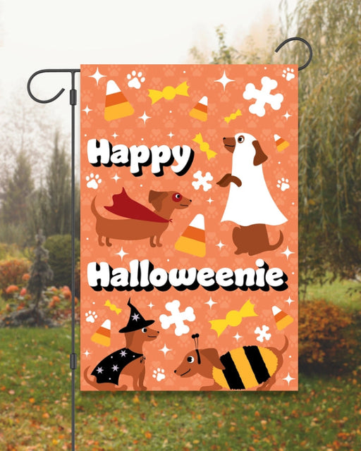 Happy Halloweenie Garden Flag