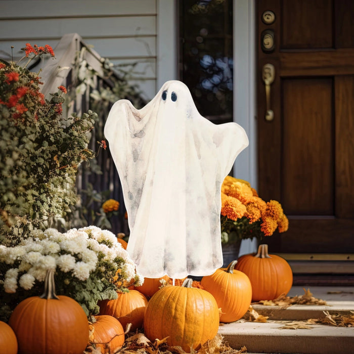 watercolor look ghost lawn decoration with a stake to go right into the ground