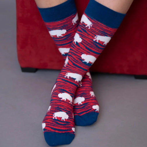 Red and Blue Zebra Buffalo Crew Socks