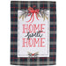 Decorative garden flag with 'Home Sweet Home' text and plaid border.