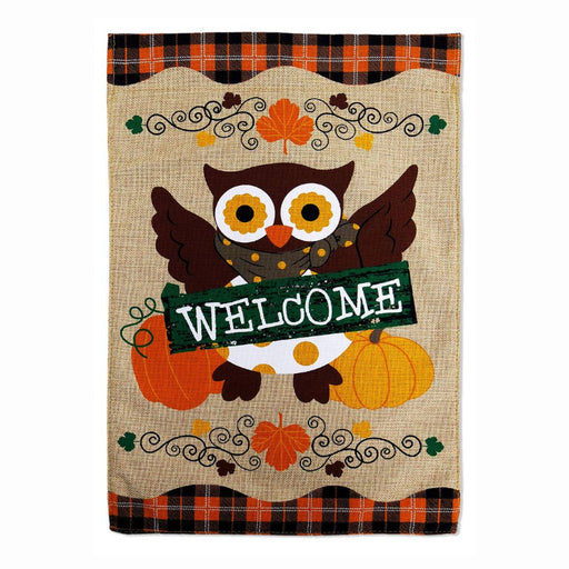 Welcome Fall Owl Burlap Garden Flag