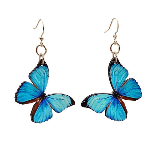 Blue Morpho Butterfly Wood Earrings
