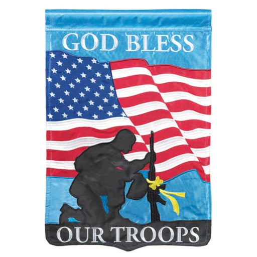 God Bless Our Troops Applique Banner Flag