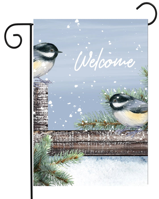 Welcome Little Winter Chickadees Garden Flag