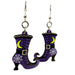 Purple Witch Boots Wood Earrings