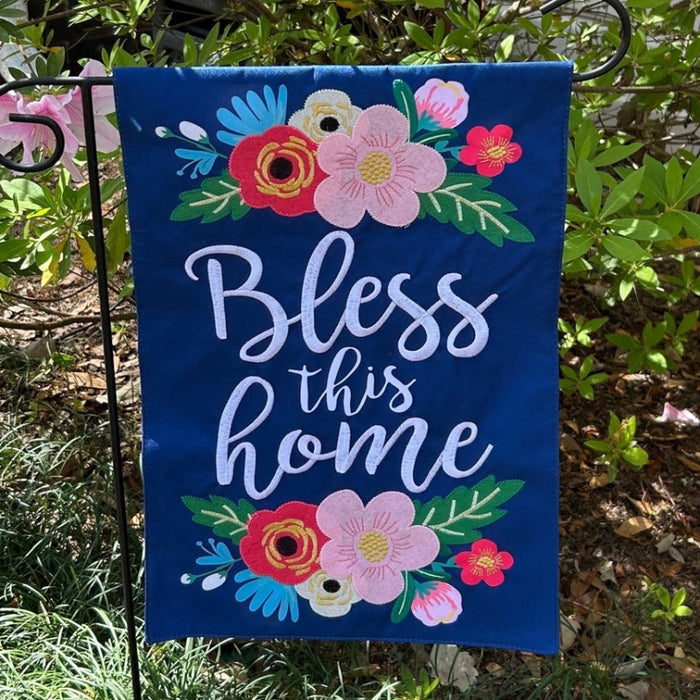 Bless This Home Floral Burlap Garden Flag