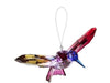 acrylic hummingbird on a string with a  pink, purple, blue, and orange color scheme