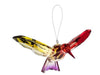 acrylic hummingbird on a string with a yellow, red, and purple color scheme