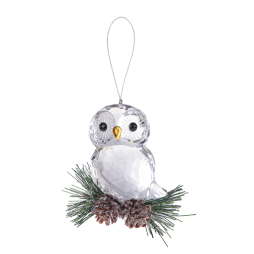 Teeny Owl Frosted Pinecones Acrylic Ornament