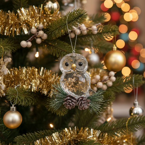 Teeny Owl Frosted Pinecones Acrylic Ornament