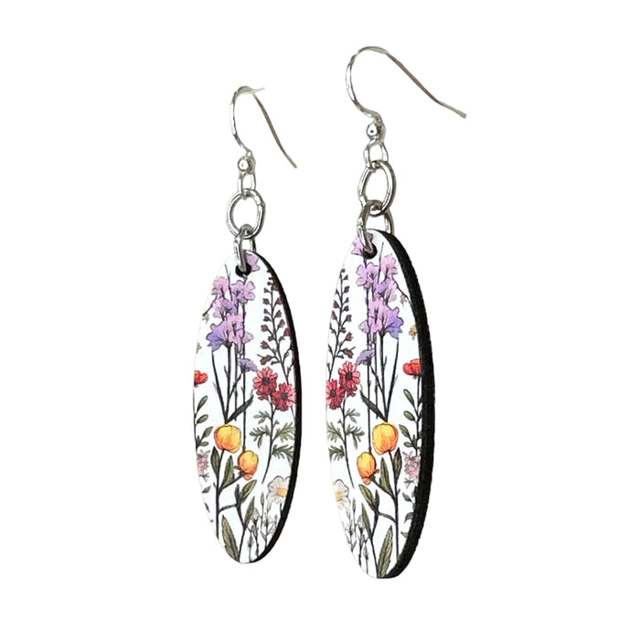 California Wild Flowers Wood Earrings