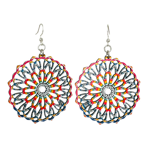 Fiesta Mandala Wooden Earrings - Blue/Crimson