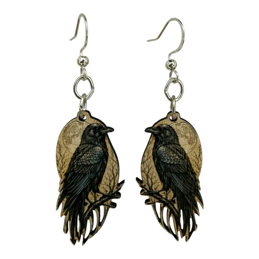 Raven Moon Boots Wood Earrings
