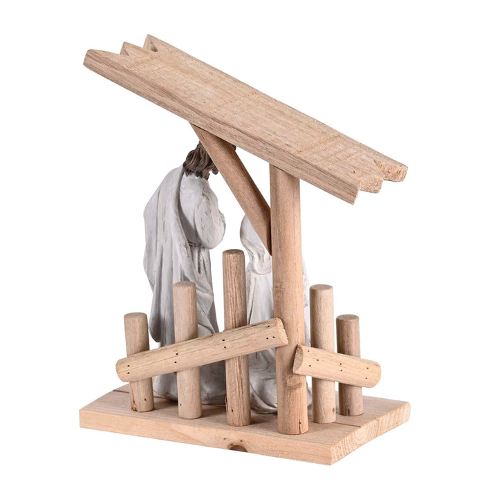 Holy Family in Wooden Creche Figurine